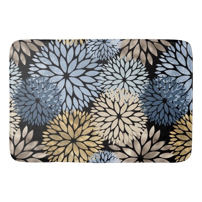 Elegant Blue Gold Dahlia Badematte (Vorderseite)