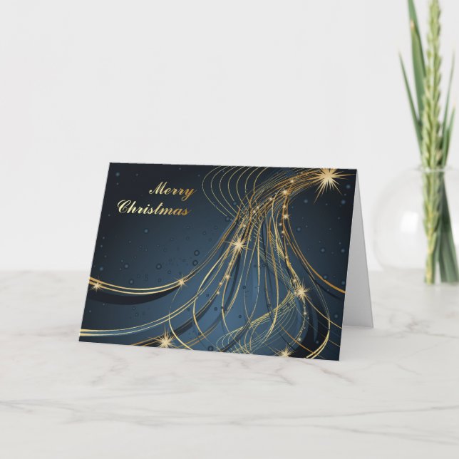 Elegant Blue & Gold Feiertagskarte (Vorderseite)