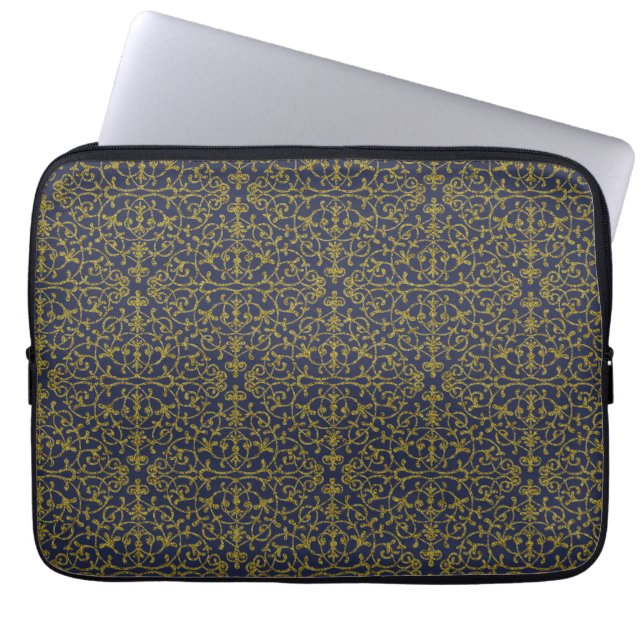 Elegant Blue & Gold Filigree Laptopschutzhülle (Vorderseite)