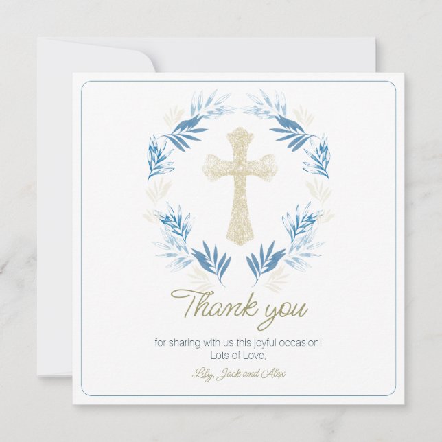 Elegant Blue Gold First Holy Communion Dankeskarte (Vorderseite)