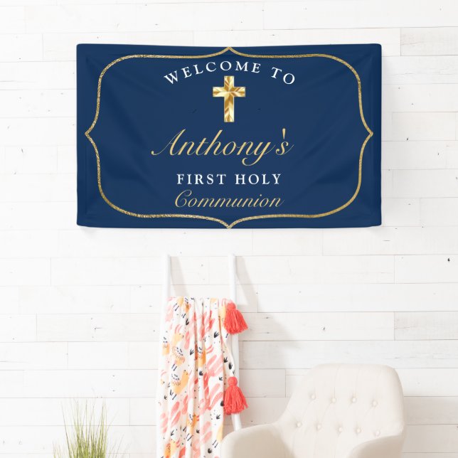 Elegant Blue Gold First Holy Community Willkommen Banner (Insitu)