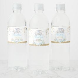 Elegant Blue Gold Floral Boy Baby Elephant Dusche