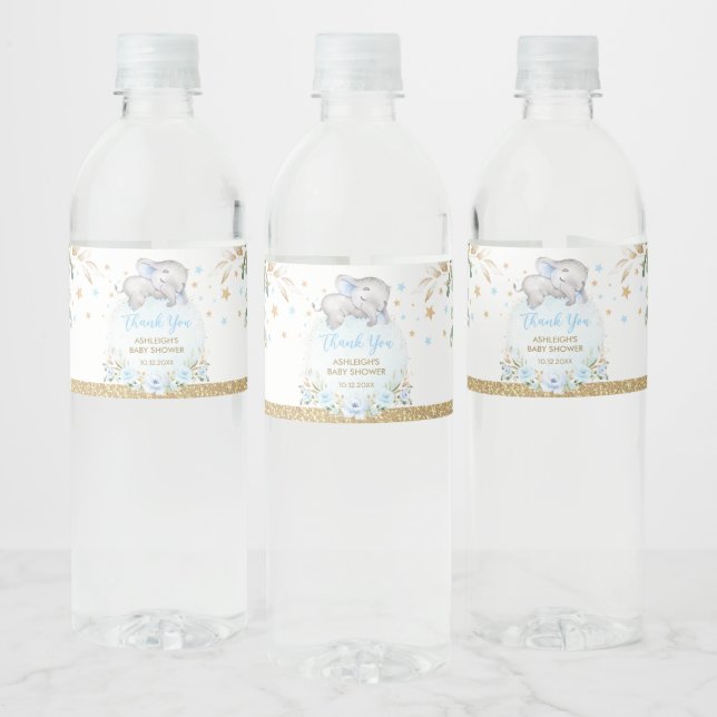 Elegant Blue Gold Floral Boy Baby Elephant Dusche (Flaschen)