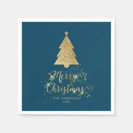Elegant Blue Gold Frohe Weihnachts Sparkle Serviette