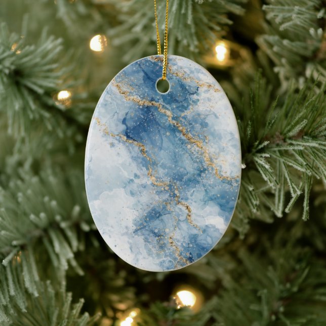 Elegant Blue Gold Glitter Abstract Flow            Keramik Ornament (Baum)