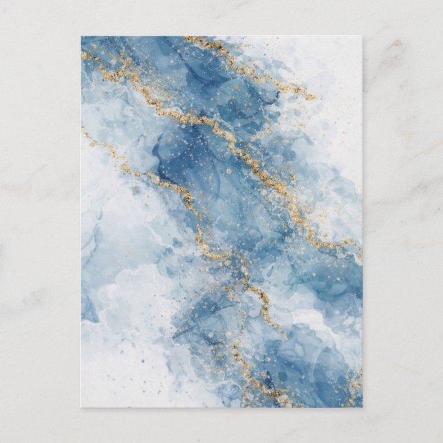 Elegant Blue Gold Glitter Abstract Flow            Postkarte (Vorderseite)