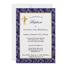 Elegant Blue Gold Lion Floral Taufe