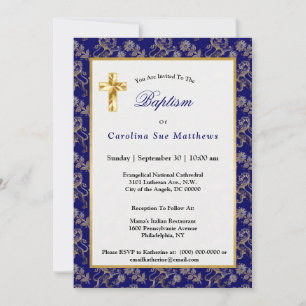 Elegant Blue Gold Lion Floral Taufe Einladung