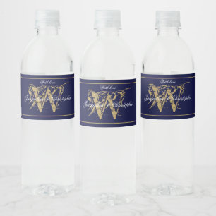 Elegant Blue Gold Monogram Names Chic Wedding