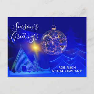 Elegant Blue Gold Ornament Business Postkarte