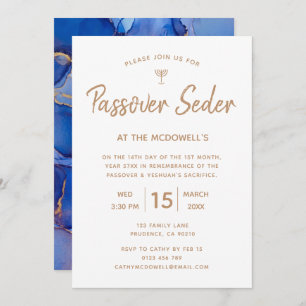 Elégant Blue Gold Passover Seder Invitation