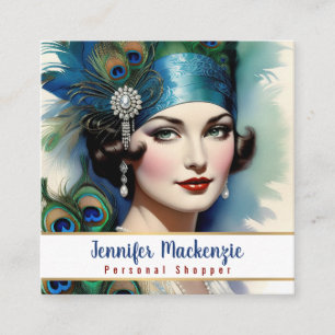 Elegant Blue Gold Peacock Frauen Quadratische Visitenkarte