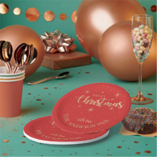 Elegant Blue Gold Stars Name Frohe Weihnachts-Part Pappteller