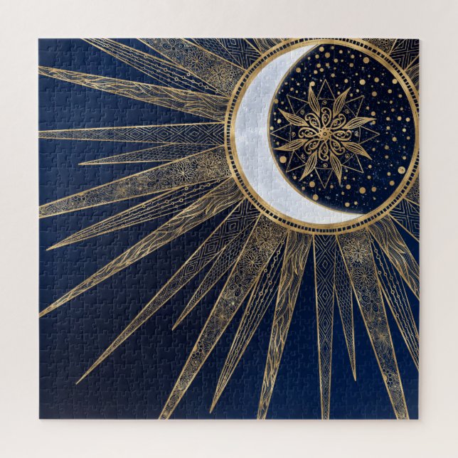 Elegant Blue Gold Sun Moon Mandala (Vertikal)