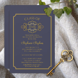 Elegant Blue | Gold Uni-Abschluss Party Einladung