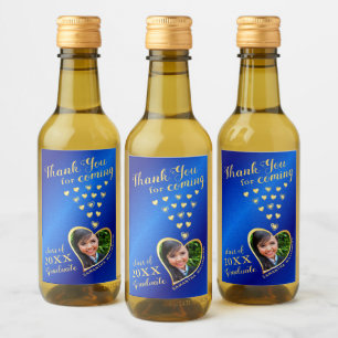 Elegant Blue Gold Vielen Dank 2025 Abschluss Favor Weinetikett