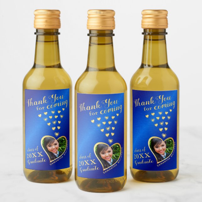 Elegant Blue Gold Vielen Dank 2025 Abschluss Favor Weinetikett (Flaschen)