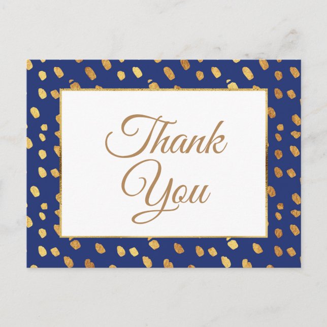 Elegant Blue Gold Vielen Dank Postkarte (Vorderseite)