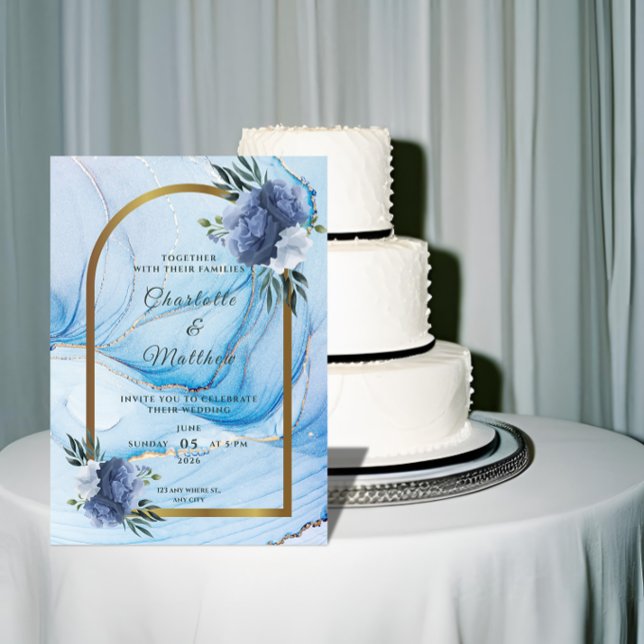 Elegant Blue & Gold Wedding Invitation  (Créateur téléchargé)