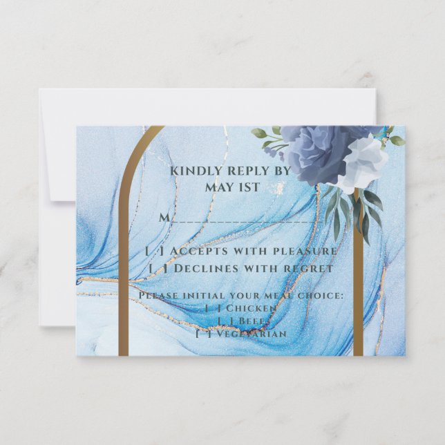 Elegant Blue & Gold Wedding RSVP Card  (Vorderseite)