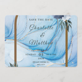 Elegant Blue & Gold Wedding Save the Date 