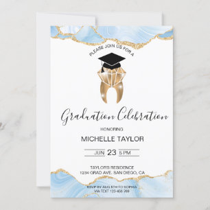 Elegant Blue Grad Dental Dentist Graduation Party Einladung