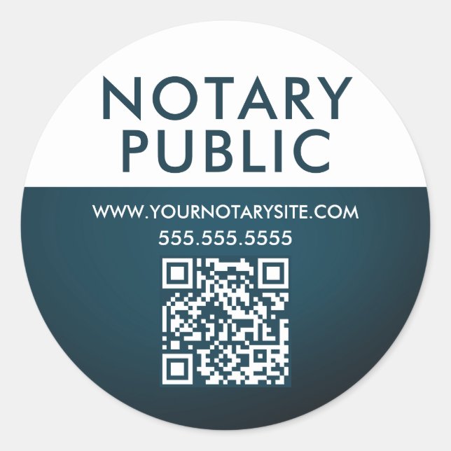 Elegant Blue Gradient QR Code Notary Business Runder Aufkleber (Vorderseite)