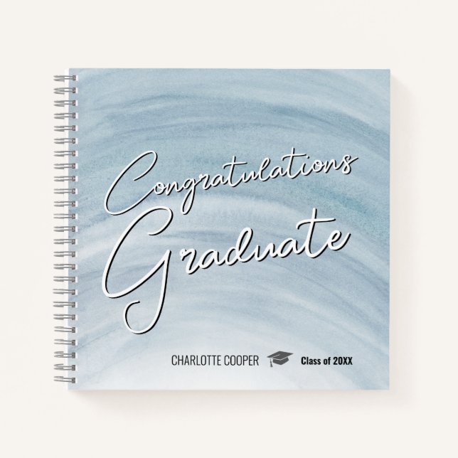 Elegant Blue Graduation Guest Book Notizbuch (Vorderseite)