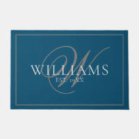 Elegant Blue Gray Monogram Name Newlywed Wedding