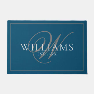 Elegant Blue Gray Monogram Name Newlywed Wedding Fußmatte