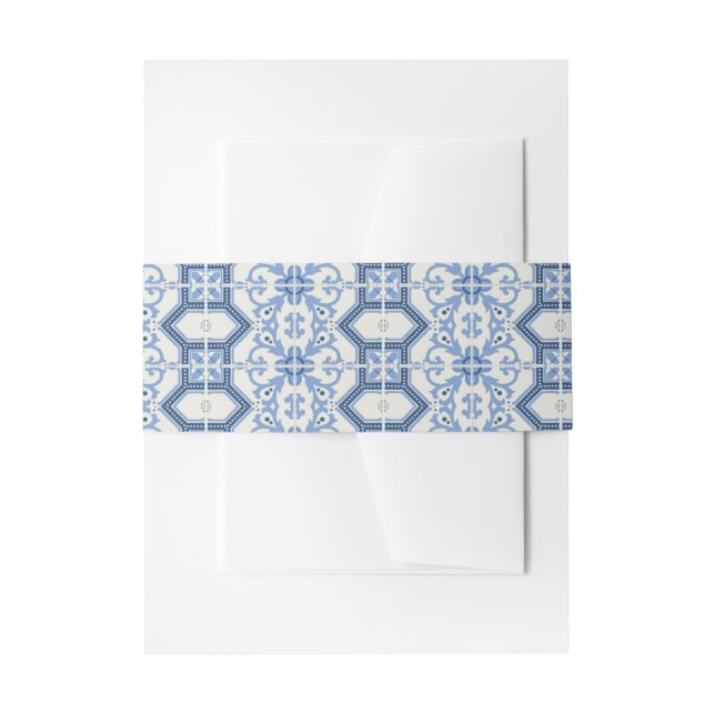 Elegant Blue Greece Tile Wedding Einladungsbanderole (Vorderseite Beispiel)
