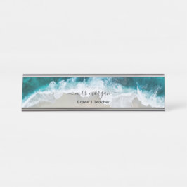 Elegant Blue Green Beach Script Teacher Schreibtischnamensplakette