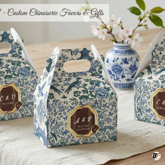 Elegant Blue & Green Chinoiserie Toile Wedding Geschenkschachtel