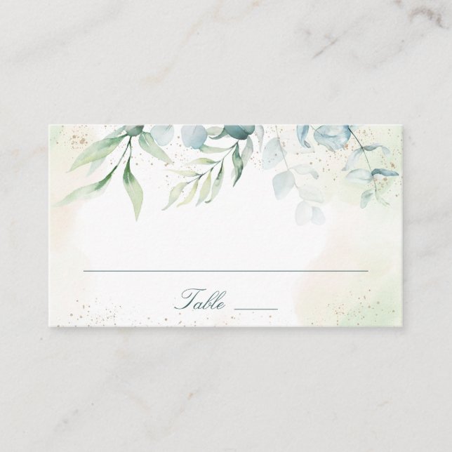 Elegant Blue Green Eukalyptus Greenerity Wedding Platzkarte (Vorderseite)