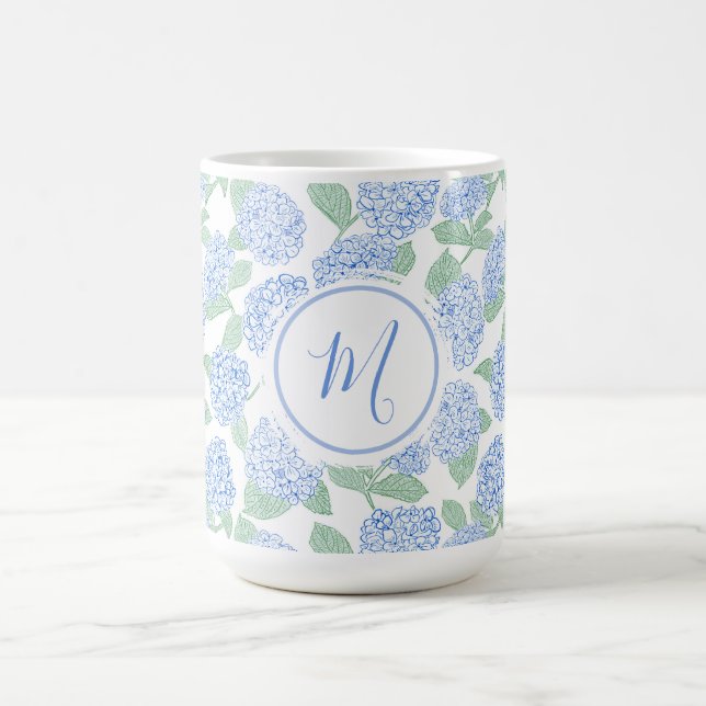 Elegant Blue Green Hydrangea Preppy Personalised Kaffeetasse (Mittel)