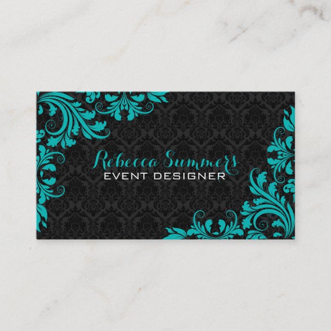 Elegant Blue-Green Lace Black Damasks Visitenkarte (Vorderseite)