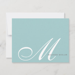 Elegant Blue Green Monogram Script Initial Mitteilungskarte