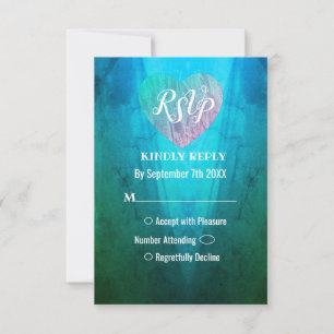 Elegant Blue Green Twilight Wedding RSVP Card Einladung