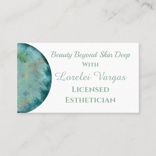 Elegant Blue Green Watercolor Östhetician & QR Visitenkarte (Vorderseite)
