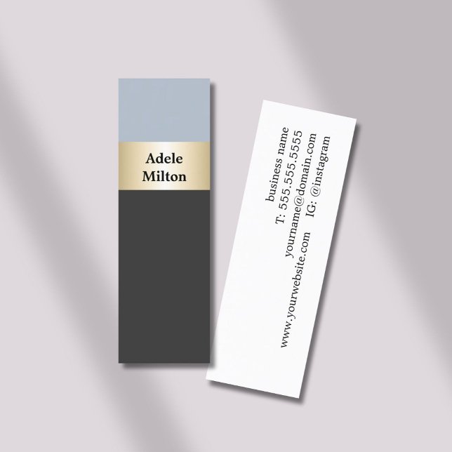 Elegant Blue Grey Faux Gold Stripe Beauty Mini Visitenkarte (Von Creator hochgeladen)