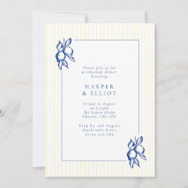 Elegant Blue Hand Drawn Lemon Rehearsal Dinner Einladung
