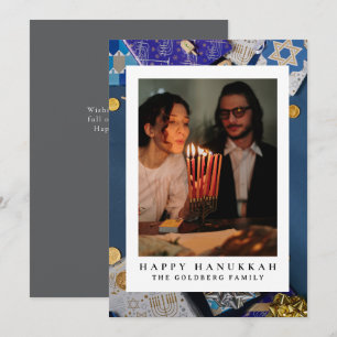 Elegant Blue Happy Hanukkah Family 1 Foto Feiertagskarte