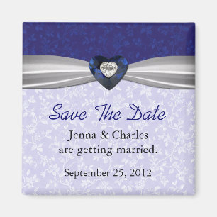 Elegant Blue Heart Diamond Speichern Sie das Date  Magnet