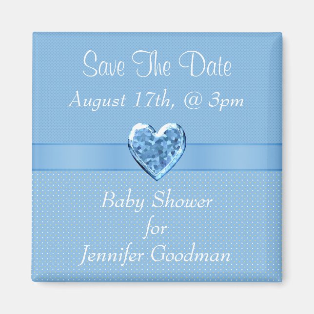 Elegant Blue Heart Jewel Save the Date Baby Shower Magnet (Vorne)
