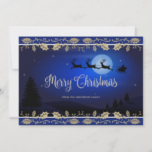 Elegant Blue Holly Reindeer Weihnachten