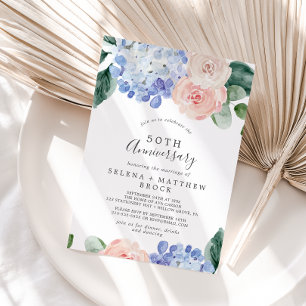 Elegant Blue Hydrangea 50. Hochzeitstag Einladung