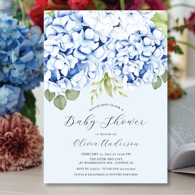 Elegant Blue Hydrangea Baby Shower Einladung (Von Creator hochgeladen)