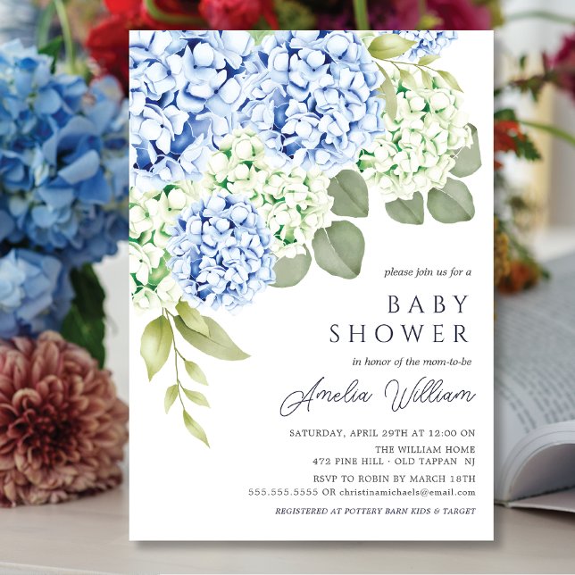 Elégant Blue Hydrangea Baby shower Invitation (Créateur téléchargé)