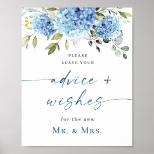 Elegant Blue Hydrangea Beratung & Wünsche Hochzeit Poster