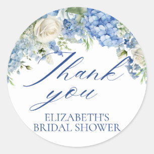 Elegant Blue Hydrangea Blumenschrift Vielen Dank Runder Aufkleber